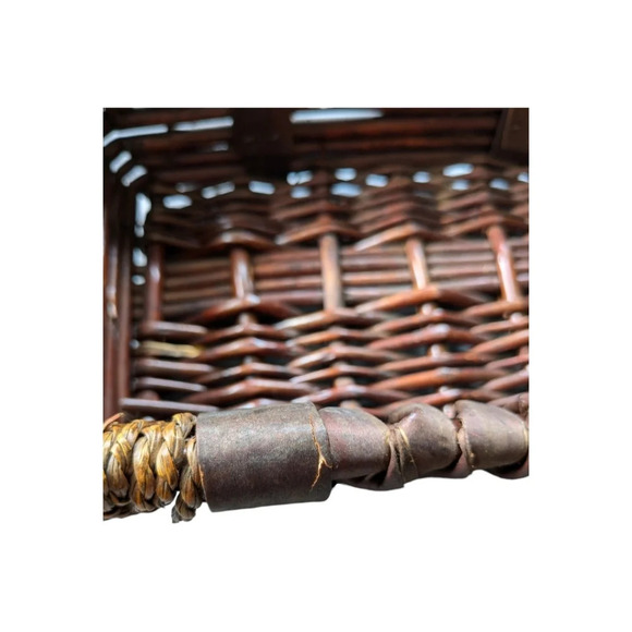 Wooden  Wicker Straw Wrapped Rectangular Basket - Picture 8 of 8